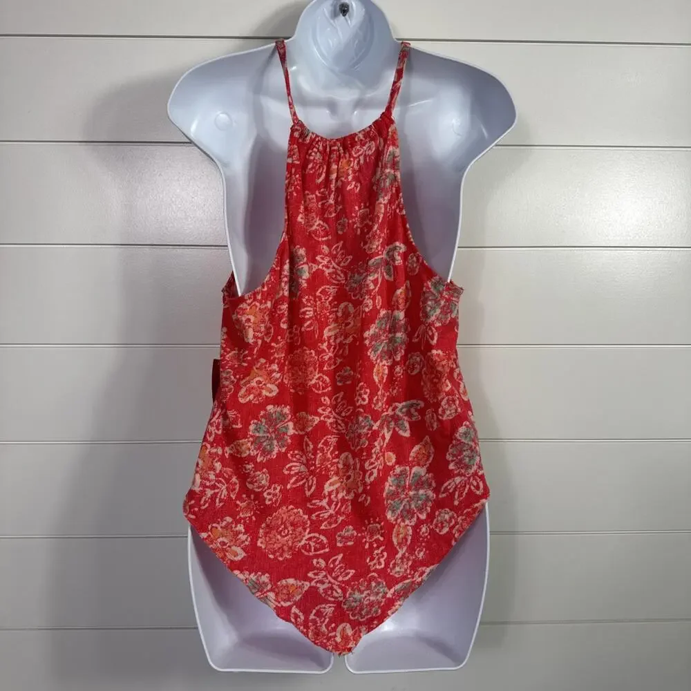 Free People - We The Free Daisy Tank Asymmetric Hem Pink Floral Print sz L